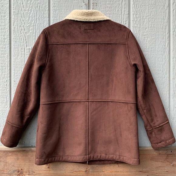 Lauren Ralph Lauren dry goods rich chocolate brown faux suede sherpa lined coat - Picture 11 of 16